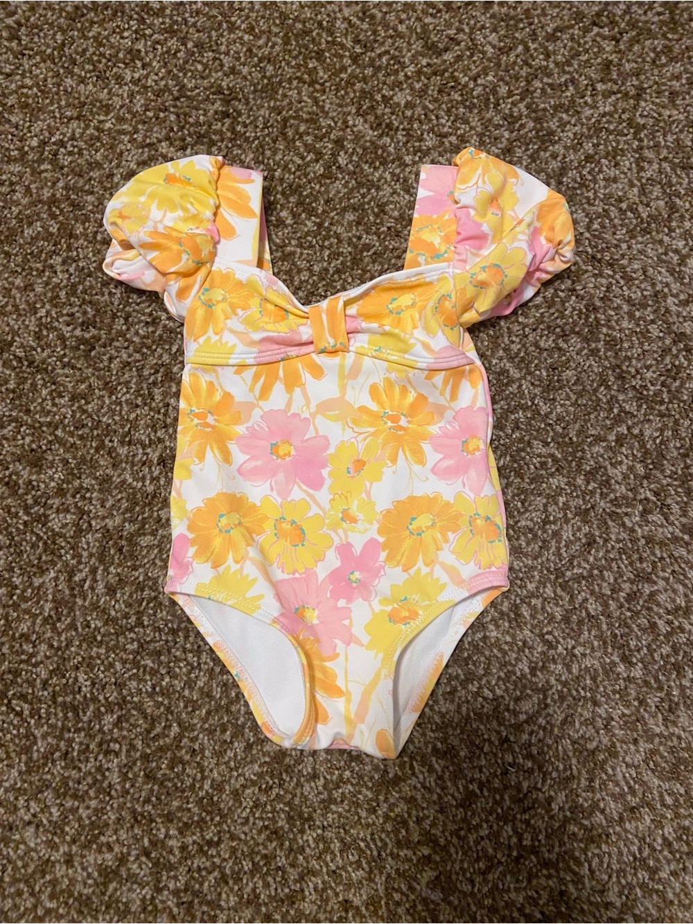 Janie and Jack Puff Sleeve  One-Piece Swimsuit in Yellow and Pink